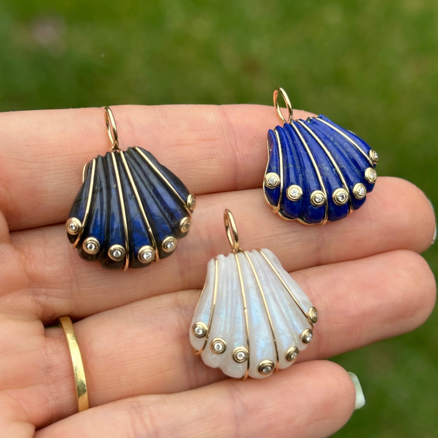 14KT Yellow Gold Lapis Shell + Bezel-Set Diamonds Pendant - LSJ