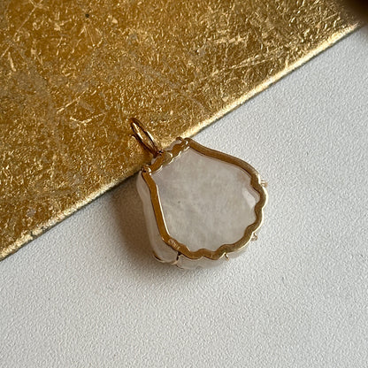 14KT Yellow Gold Moonstone Shell + Bezel-Set Diamonds Pendant - LSJ