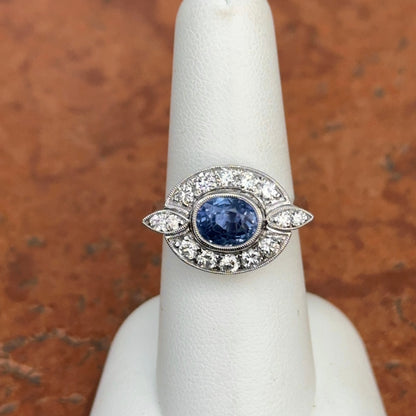 Estate Platinum Ceylon Blue Sapphire + Diamond Ring