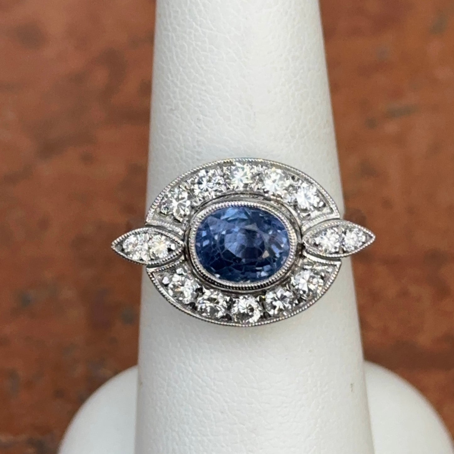 Estate Platinum Ceylon Blue Sapphire + Diamond Ring