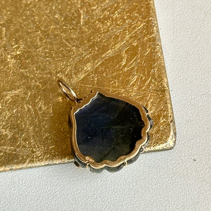 14KT Yellow Gold Labradorite Shell + Bezel-Set Diamonds Pendant - LSJ