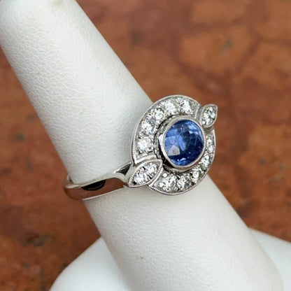 Estate Platinum Ceylon Blue Sapphire + Diamond Ring