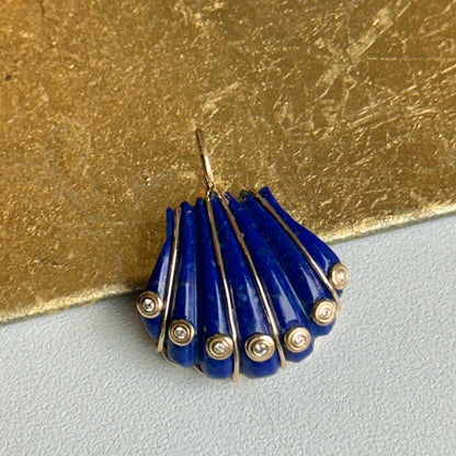 14KT Yellow Gold Lapis Shell + Bezel-Set Diamonds Pendant - LSJ