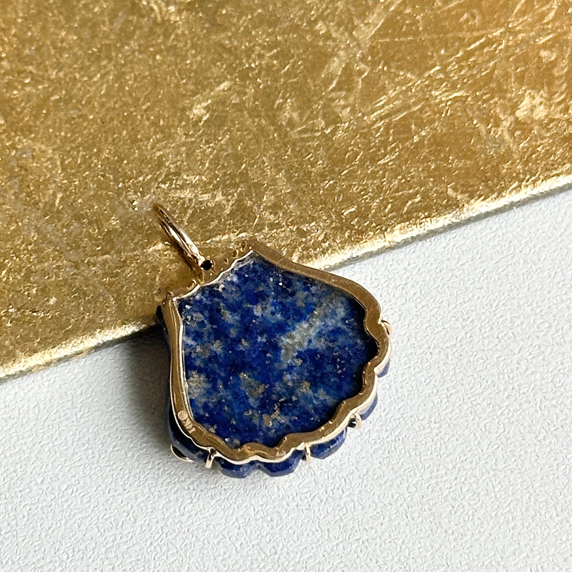 14KT Yellow Gold Lapis Shell + Bezel-Set Diamonds Pendant - LSJ
