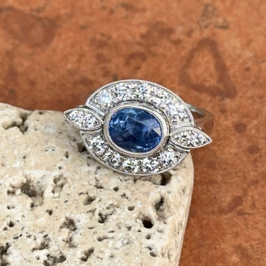 Estate Platinum Ceylon Blue Sapphire + Diamond Ring