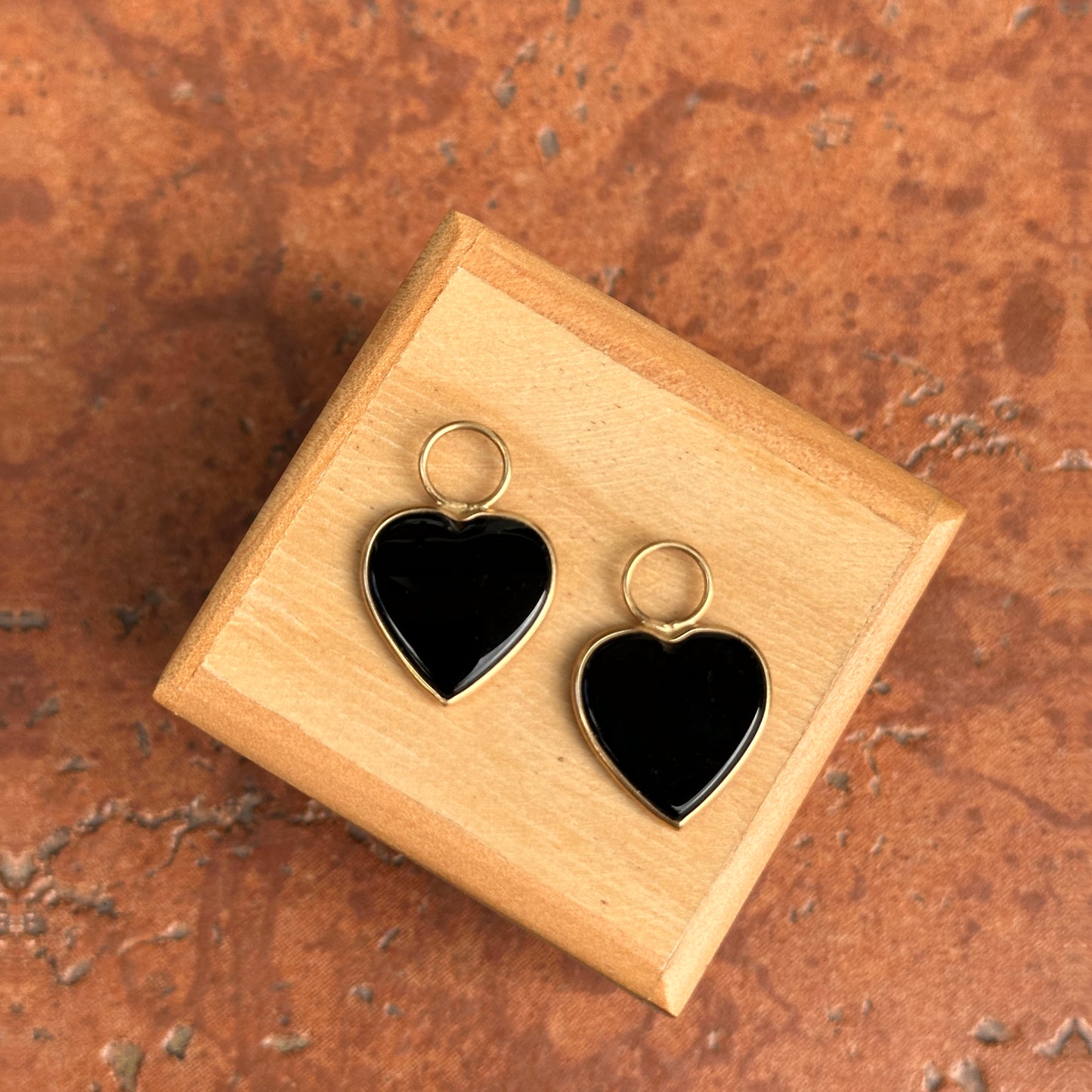 Estate 14KT Yellow Gold Black Onyx Heart Earring Charms