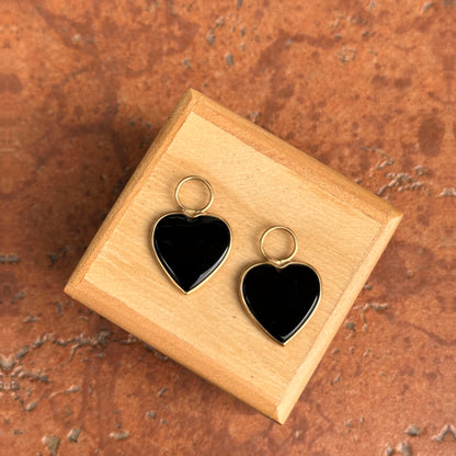 Estate 14KT Yellow Gold Black Onyx Heart Earring Charms