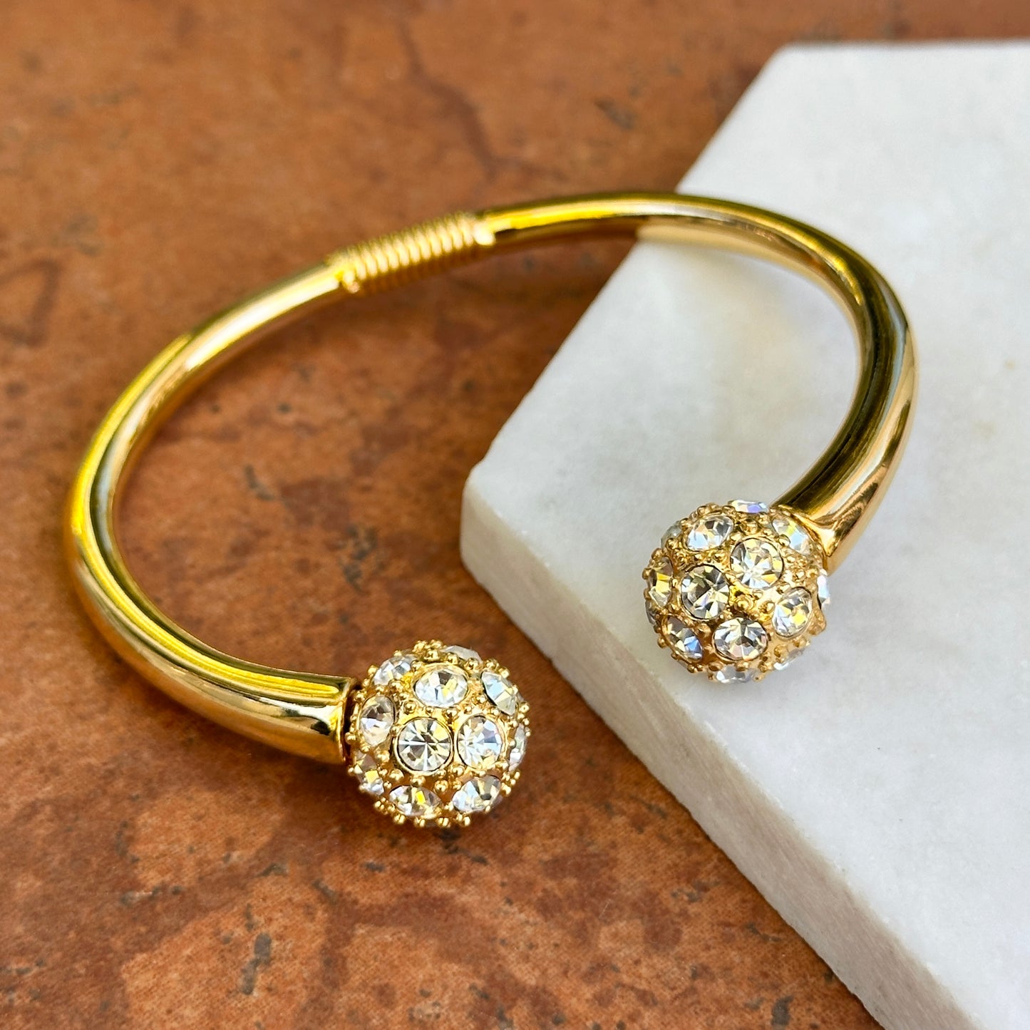 Yellow Gold-Plated Kenneth Jay Lane Crystal Removeable Ball Spring Cuff Bracelet