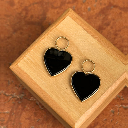 Estate 14KT Yellow Gold Black Onyx Heart Earring Charms