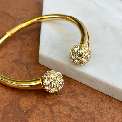 Yellow Gold-Plated Kenneth Jay Lane Crystal Removeable Ball Spring Cuff Bracelet