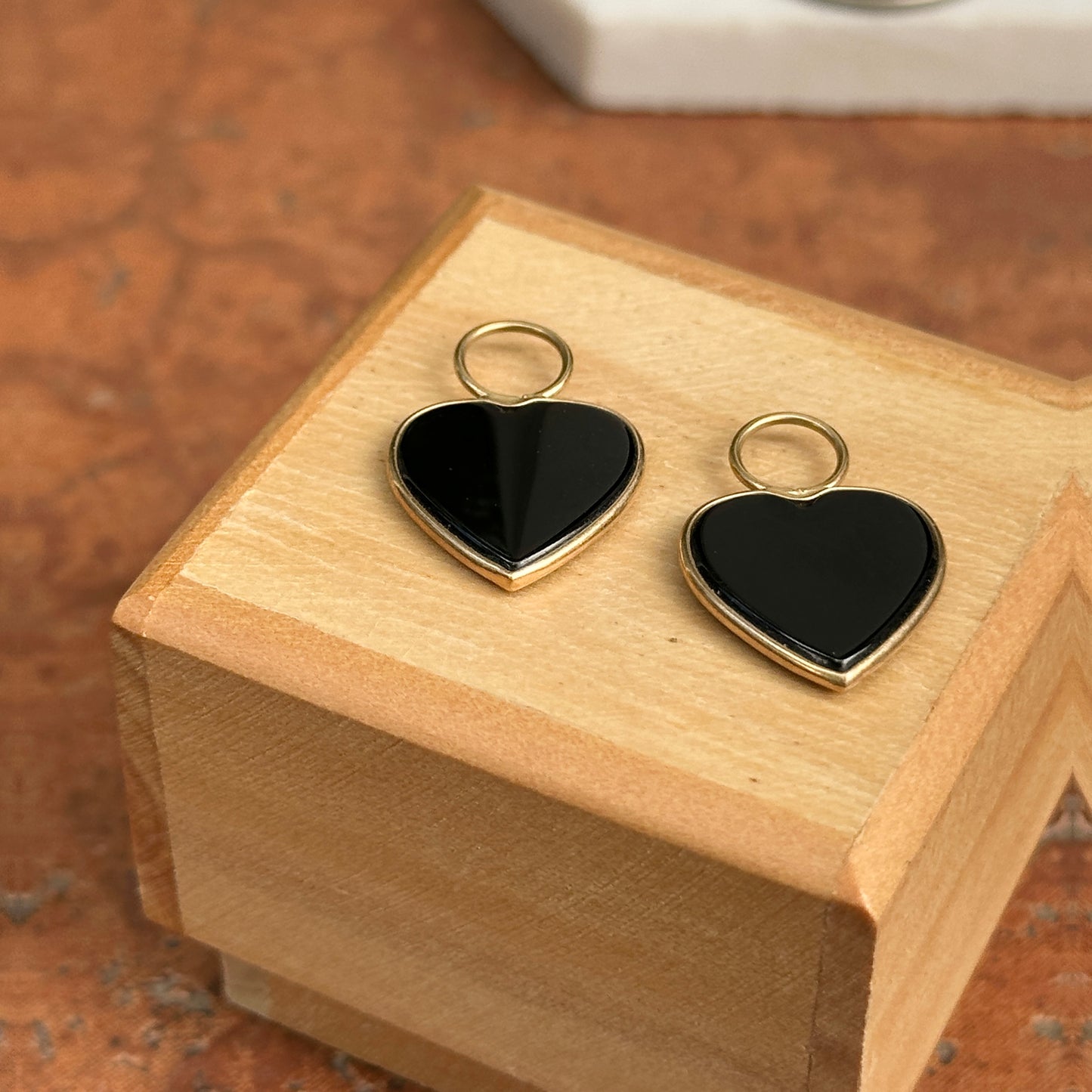 Estate 14KT Yellow Gold Black Onyx Heart Earring Charms