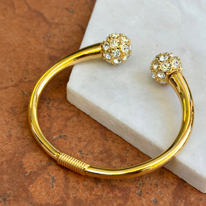 Yellow Gold-Plated Kenneth Jay Lane Crystal Removeable Ball Spring Cuff Bracelet