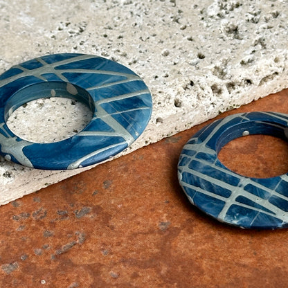 Estate Blue + Gray Painted Lines Round Door Knocker Earring Charms