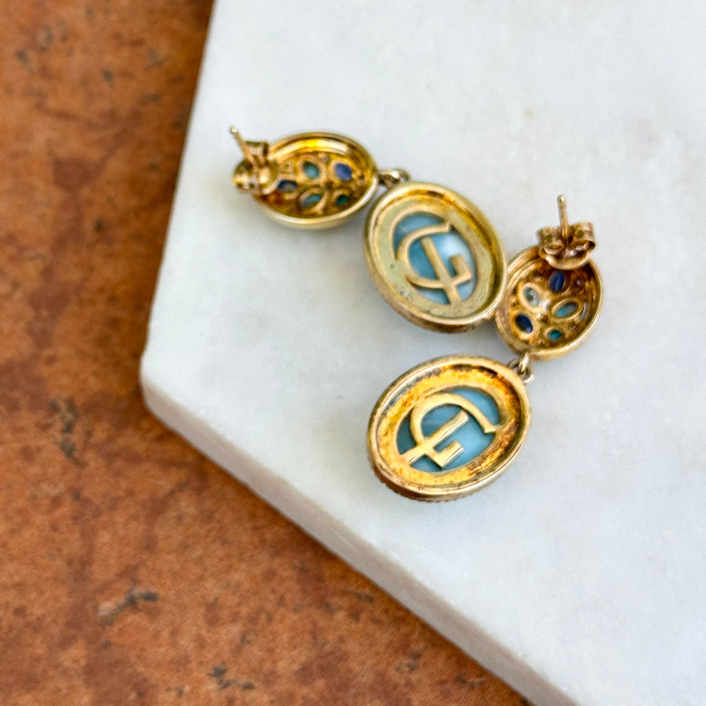 Yellow Gold-Plated Larimar, Kyanite, Sleeping Beauty Turquoise and Cubic Zirconia Drop Earrings