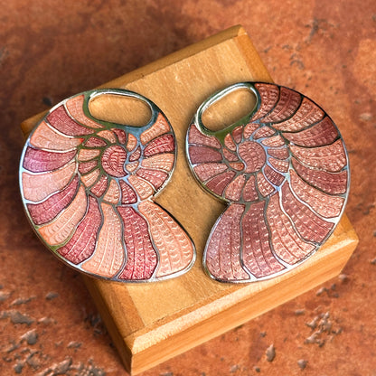 Estate Sterling Silver Conch Shell Pink Enamel Earring Charms