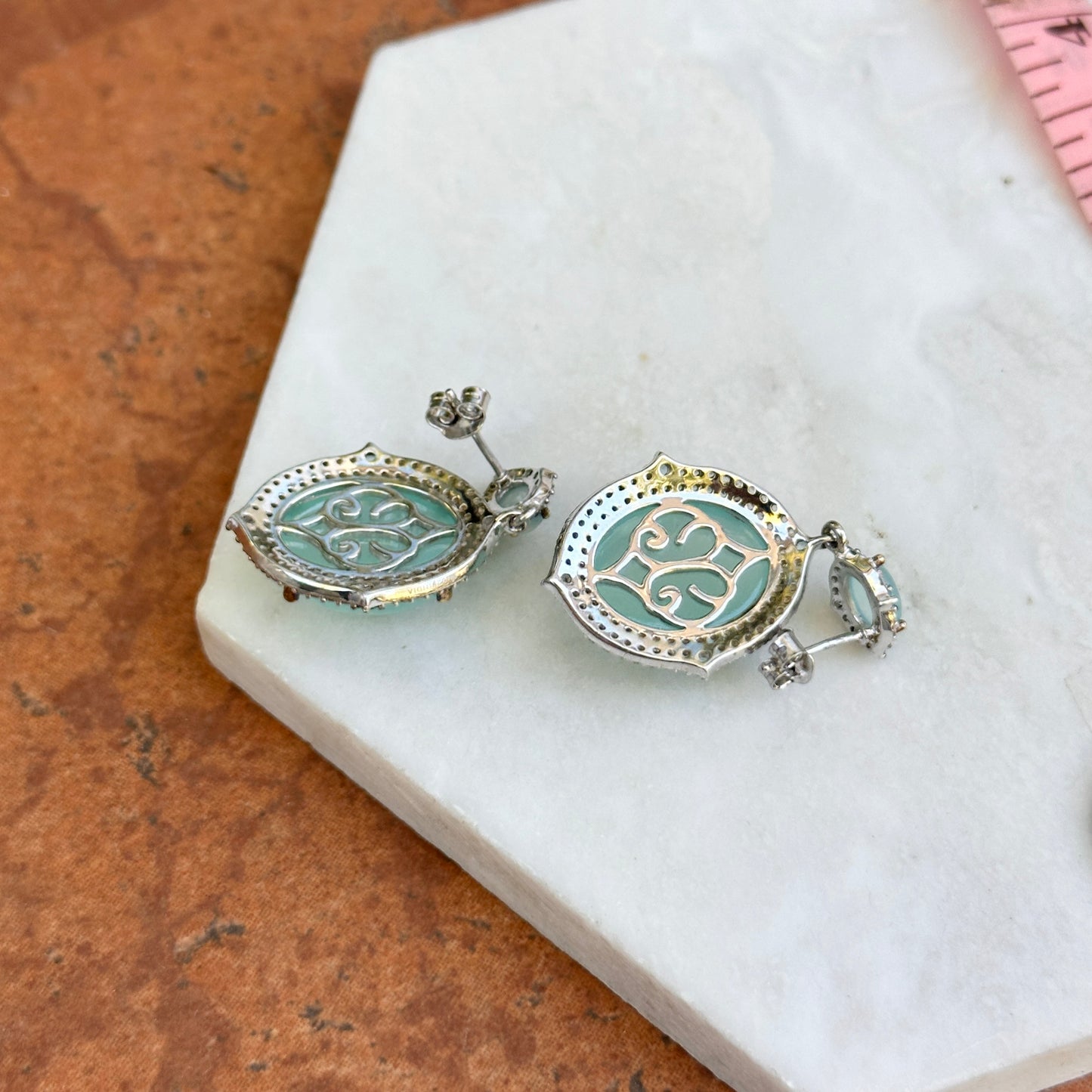 Sterling Silver Large Chalcedony, Cubic Zirconia, Swiss Blue Topaz, Aquamarine Dangle Earrings