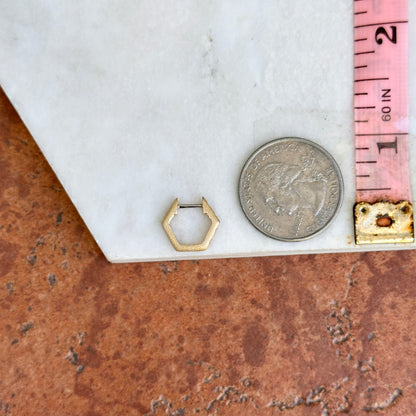 14KT Yellow Gold Brushed Round Diamond Geometric Huggie Earrings