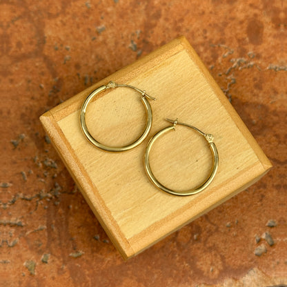 14KT Yellow Gold 2mm Tube Hoop Earrings 20mm - LSJ