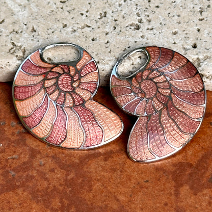 Estate Sterling Silver Conch Shell Pink Enamel Earring Charms