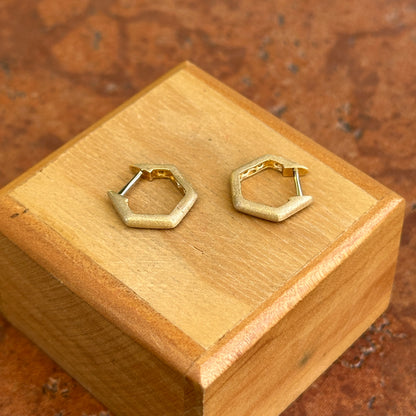 14KT Yellow Gold Brushed Round Diamond Geometric Huggie Earrings