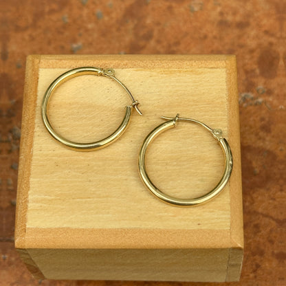 14KT Yellow Gold 2mm Tube Hoop Earrings 20mm - LSJ