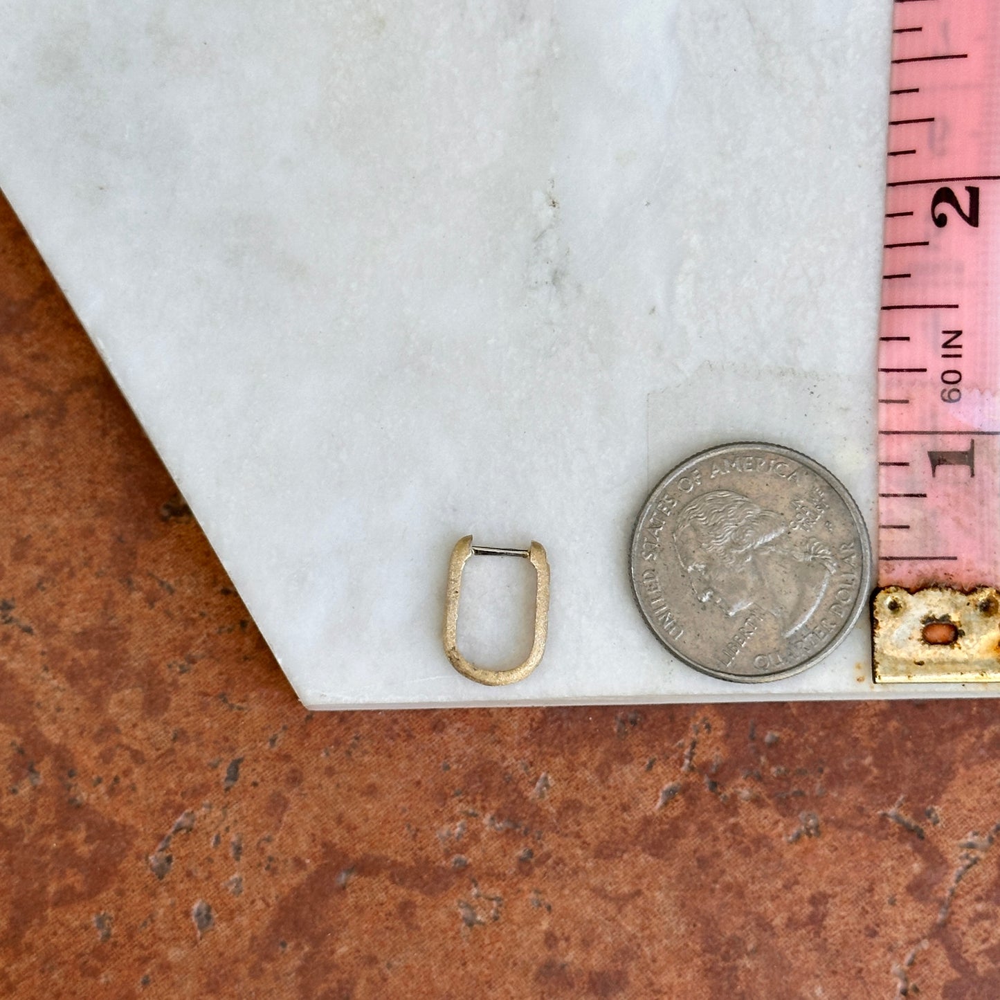 14KT Yellow Gold Brushed Round Diamond Oval Huggie Earrings