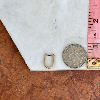 14KT Yellow Gold Brushed Round Diamond Oval Huggie Earrings