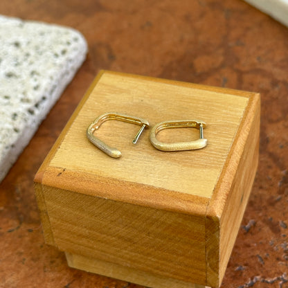 14KT Yellow Gold Brushed Round Diamond Oval Huggie Earrings