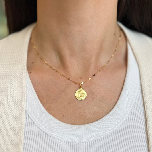 14KT Yellow Gold Matte St Matthew Round Medal Pendant 14mm