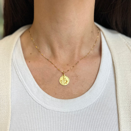 14KT Yellow Gold Matte St Luke Round Medal Pendant 16mm