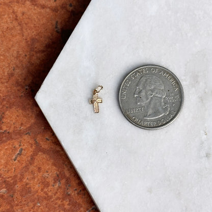 14KT Yellow Gold Tiny Textured Cross Pendant Charm