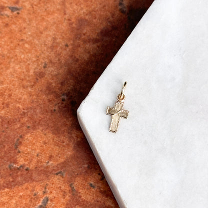14KT Yellow Gold Tiny Textured Cross Pendant Charm