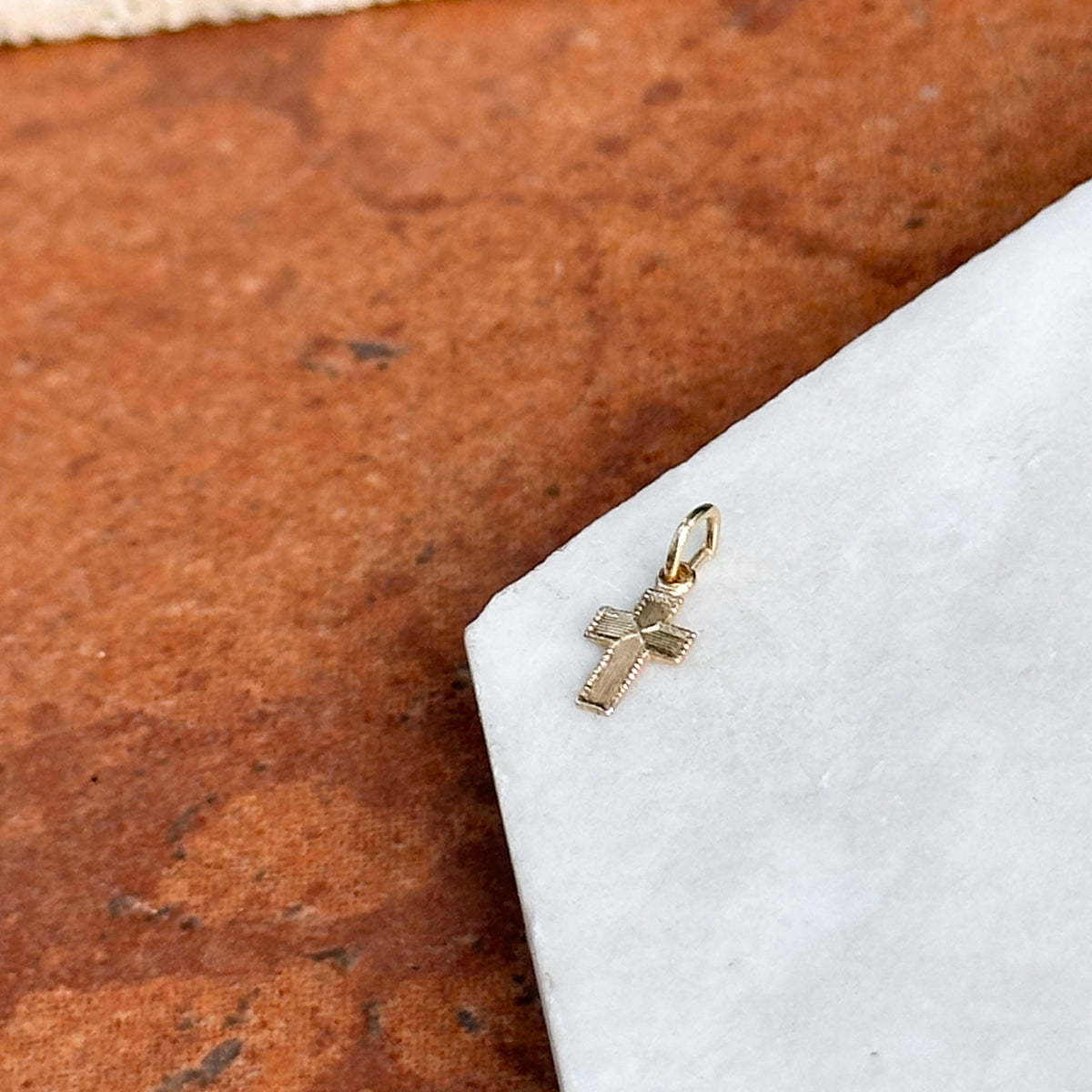 14KT Yellow Gold Tiny Textured Cross Pendant Charm
