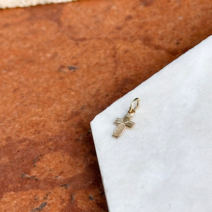 14KT Yellow Gold Tiny Textured Cross Pendant Charm