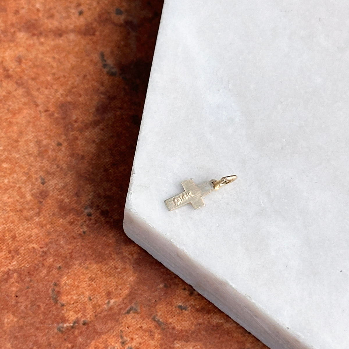 14KT Yellow Gold Tiny Textured Cross Pendant Charm