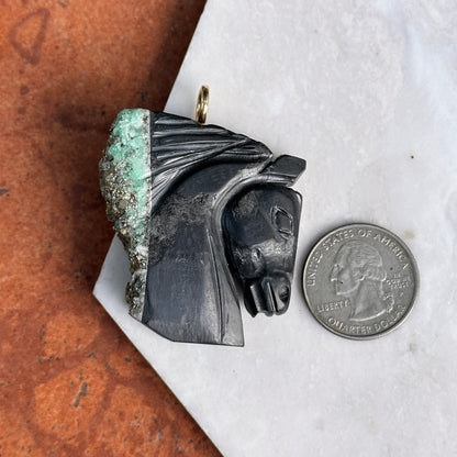14KT Yellow Gold Carved Rough-Cut Emerald Horse Head Pendant