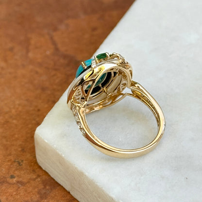 Estate 14KT Yellow Gold Turquoise, Diamond, Onyx, Mother of Pearl Ring