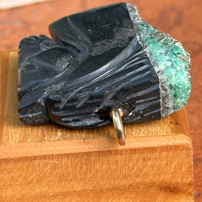 14KT Yellow Gold Carved Rough-Cut Emerald Horse Head Pendant