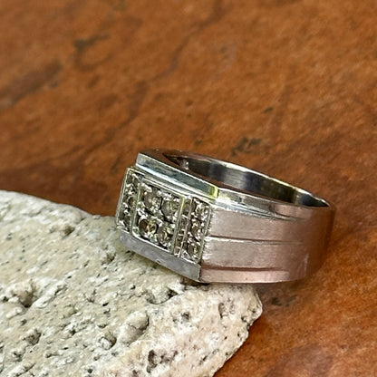 Estate 10KT White Gold Squared Diamond Cluster Ring