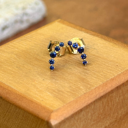 14KT Yellow Gold Round Blue Sapphire Curved Stud Earrings
