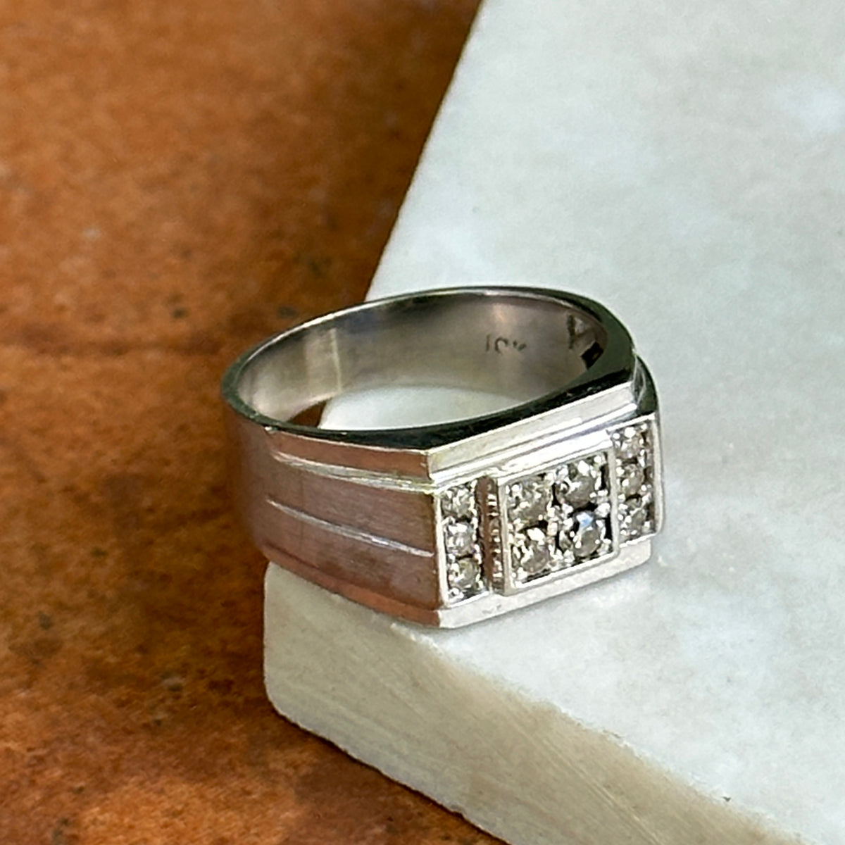 Estate 10KT White Gold Squared Diamond Cluster Ring