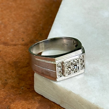 Estate 10KT White Gold Squared Diamond Cluster Ring