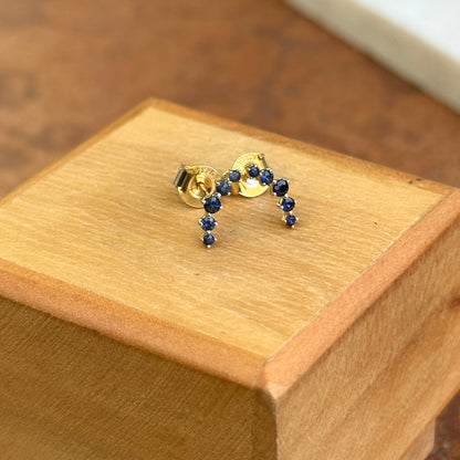 14KT Yellow Gold Round Blue Sapphire Curved Stud Earrings
