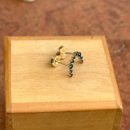 14KT Yellow Gold Round Blue Sapphire Curved Stud Earrings