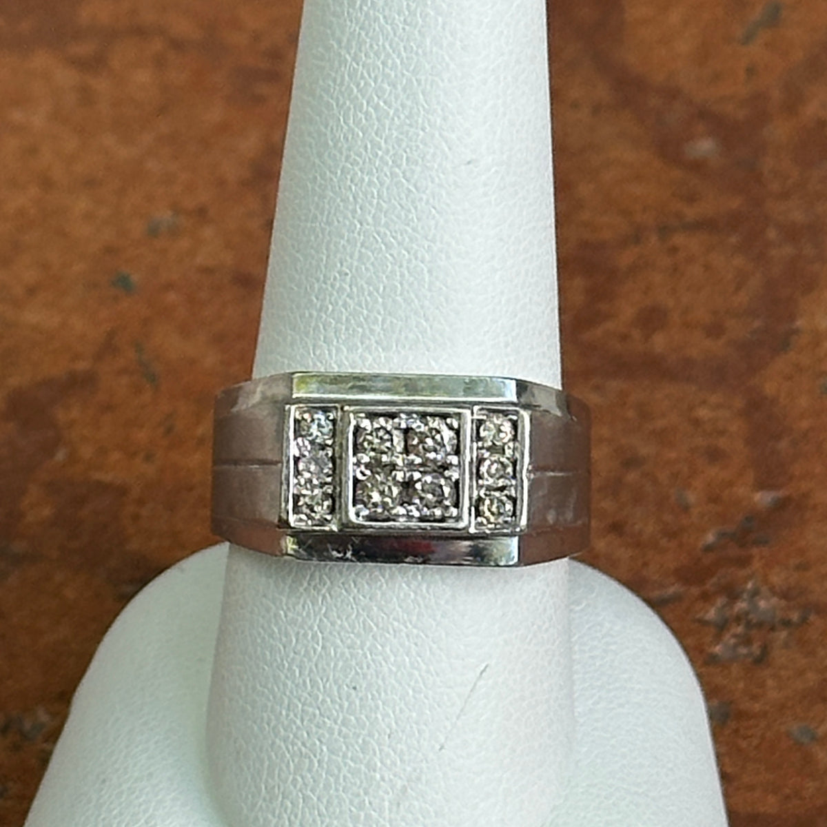 Estate 10KT White Gold Squared Diamond Cluster Ring