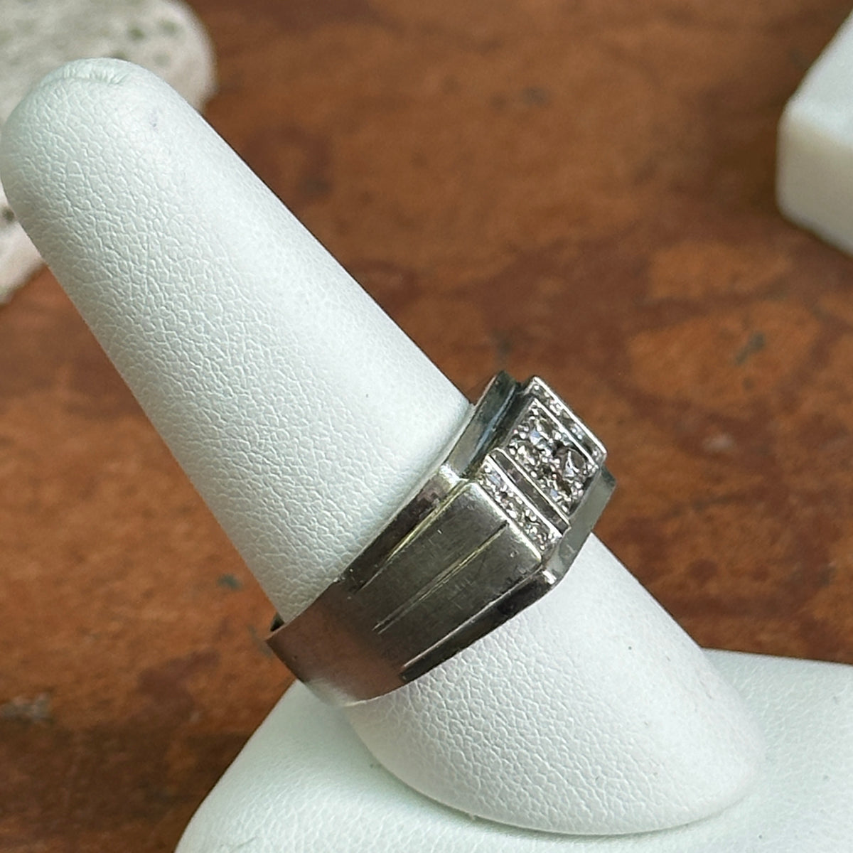 Estate 10KT White Gold Squared Diamond Cluster Ring