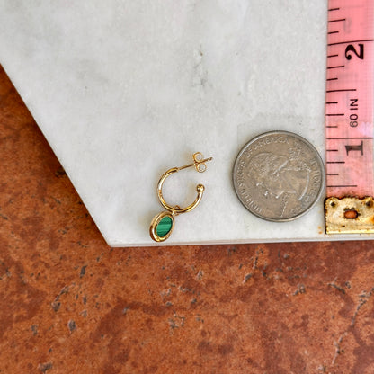 14KT Yellow Gold Oval Green Malachite C-Shape Round Hoop Earrings