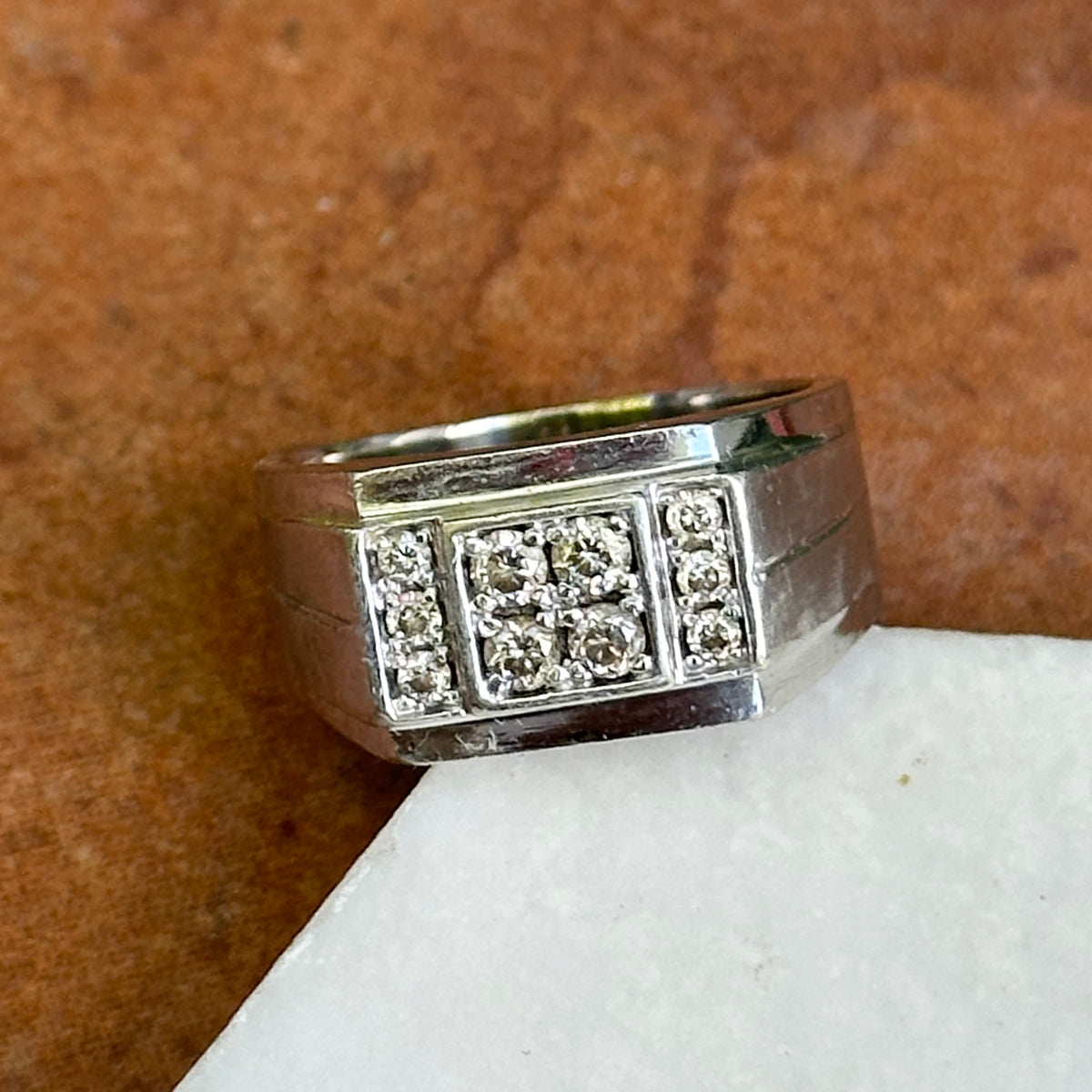Estate 10KT White Gold Squared Diamond Cluster Ring