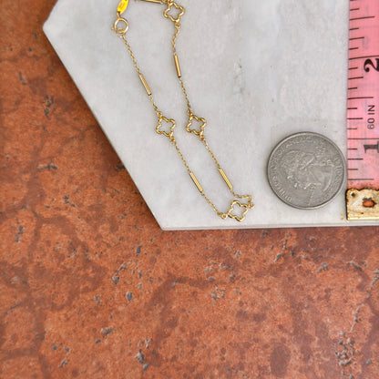 18KT Yellow Gold Clover Cut-Out + Bar Station Chain Bracelet