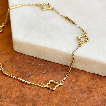 18KT Yellow Gold Clover Cut-Out + Bar Station Chain Bracelet